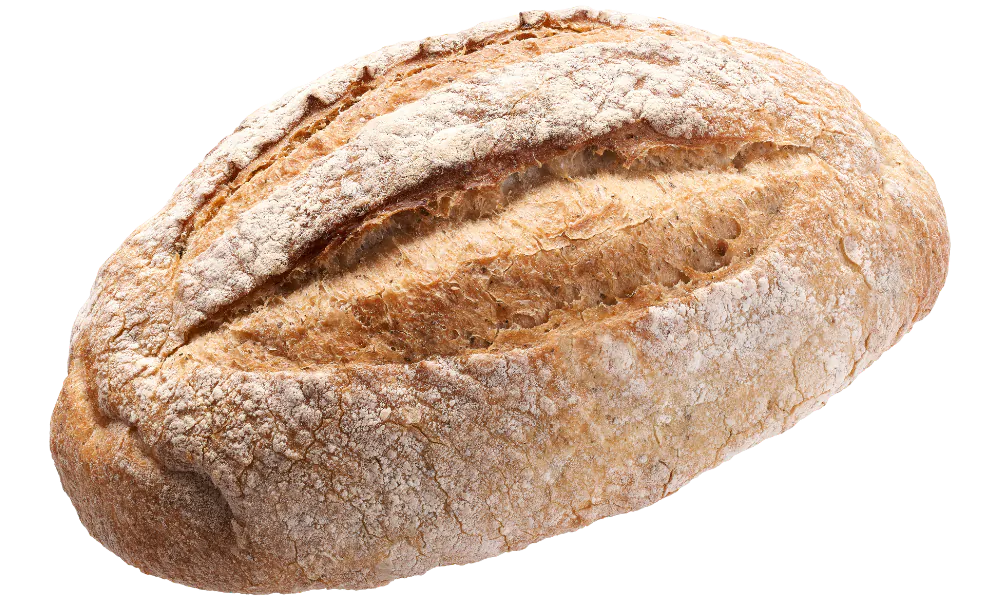 Crusty sourdough loaf with dusted flour at Mom's Bakery & Cafe, a Bakery in El Monte